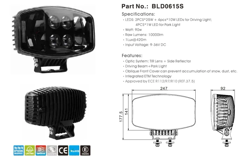 LED ЛЕД 90W Jumbo фар халоген лампа 12V - 24V с DRL parking светлина бяло-жълто за джип камион трактор - 4