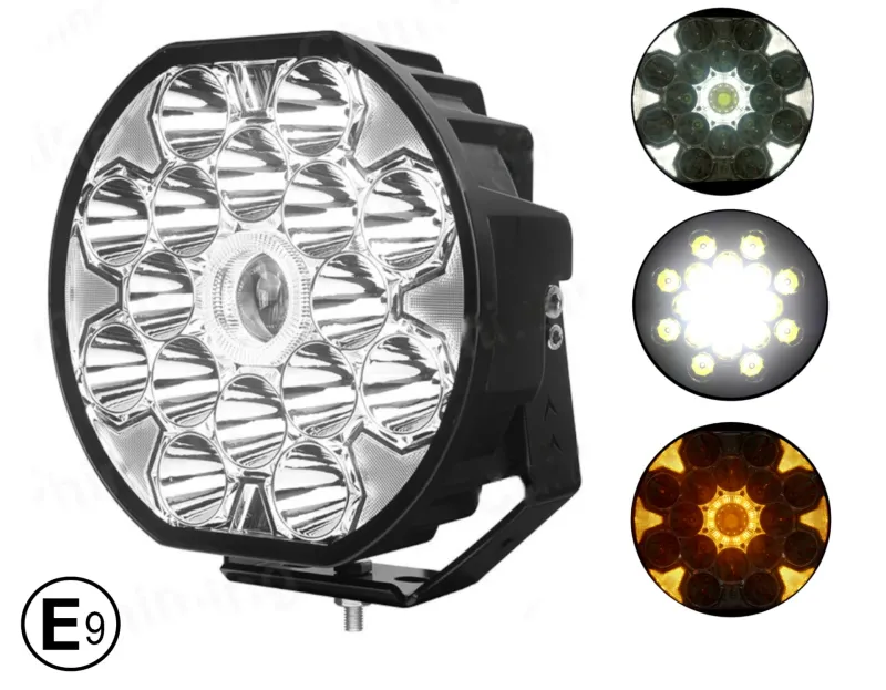LED Халоген 22см Фар Бяла Светлина + Бяла и Жълта Габаритна 80W 9100lm 12V 24V Е-марк Е9 Бус Ван 4х4 Джип ATV Камион Трактор - 1