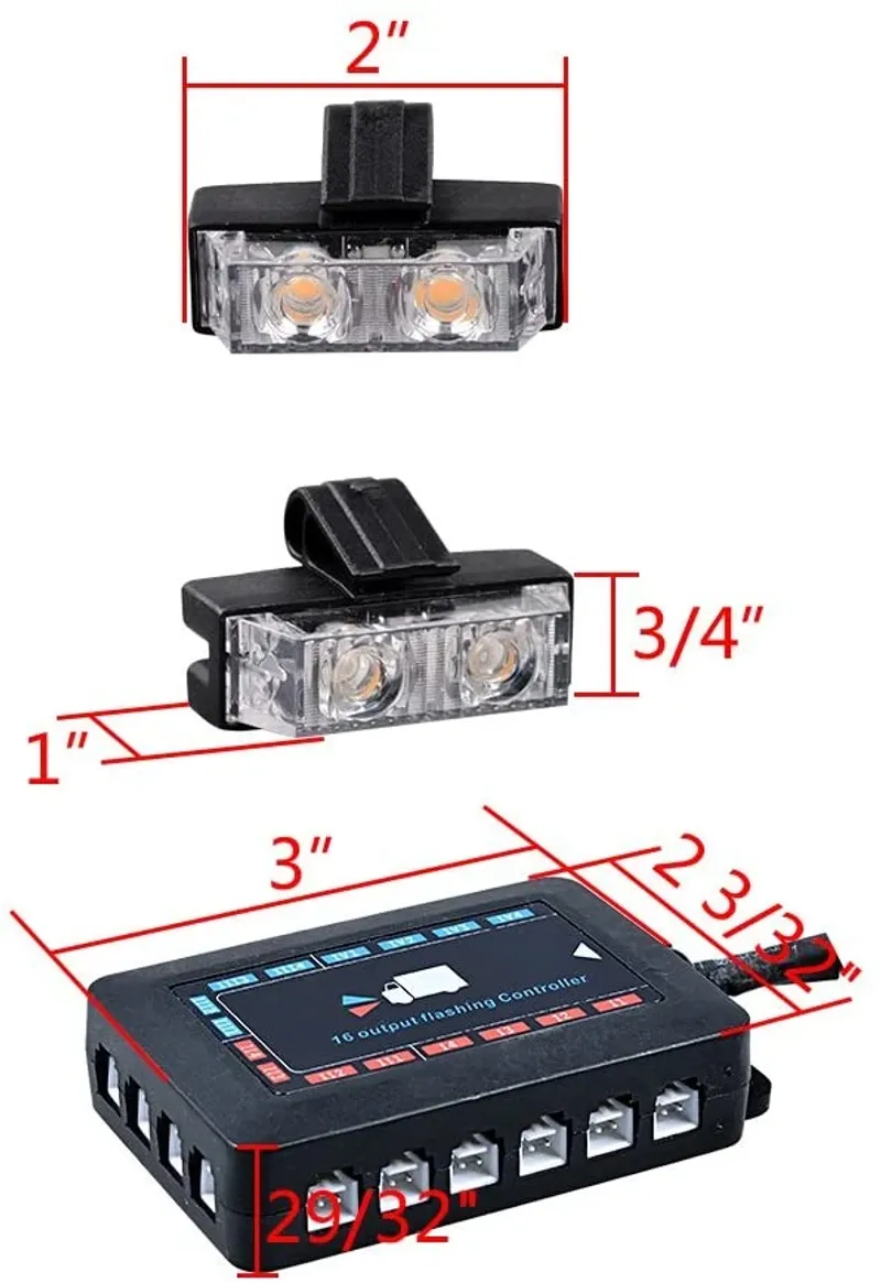 Комплект 16 Броя С Контролер 2 LED Лед Диодна Сигнална Аварийна Блиц Мигаща Светлина Пътна Помощ Платформа 12V - 6