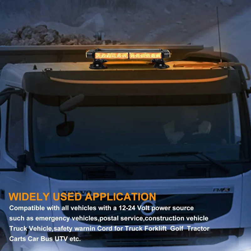 Супер мощна 30 ЛЕД LED Двустранна Аварийна Сигнална Лампа Блиц Маяк с Магнити Магнит За Пътна Помощ Платформа Снегорин 12-24V със 7 режима на работа Жълта 39.5 cm. - 12