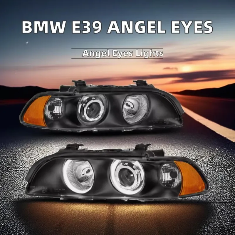 Комплект тунинг фарове с Angel Eyes за BMW 5-та серия E39 1997–2003г. черни с крушки - 1