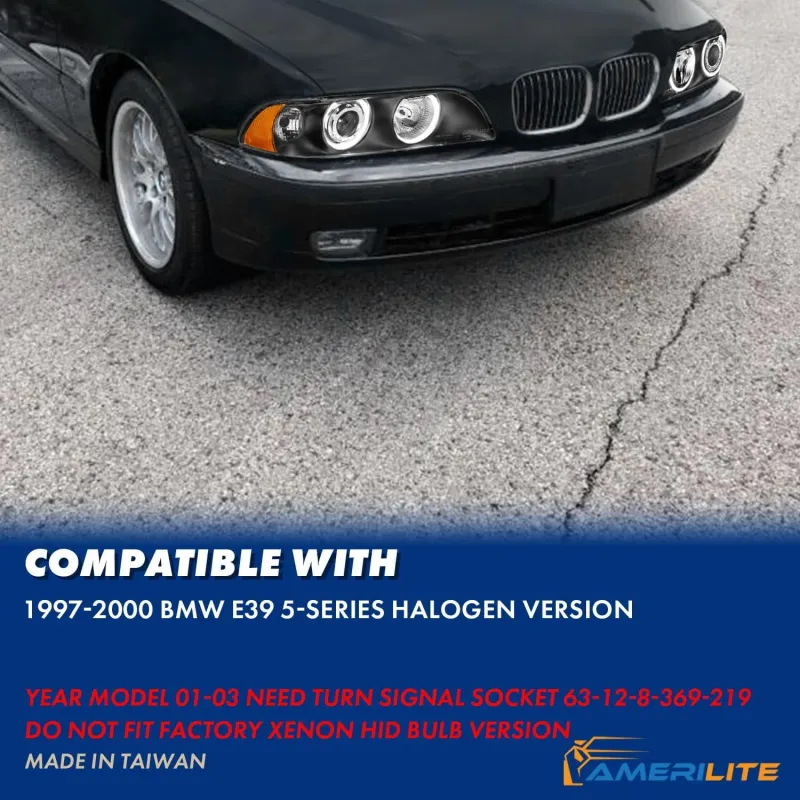 Комплект тунинг фарове с Angel Eyes за BMW 5-та серия E39 1997–2003г. черни с крушки - 3