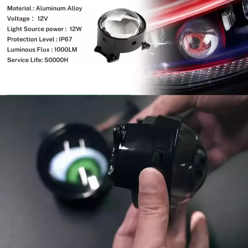 3D LED фарове халогени дяволски очи Devil Eyes с лупи 3 инча 8см 12V с мобилно приложение - 2