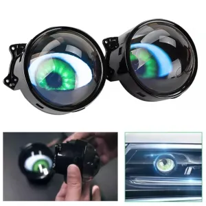 3D LED фарове халогени дяволски очи Devil Eyes с лупи 3 инча 8см 12V с мобилно приложение