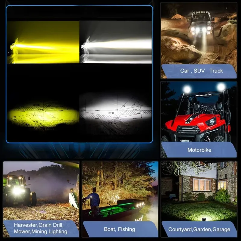 Универсален 30W Лед LED Халоген Фар Работна Лампа къси/дълги светлини бяла + жълта 9V - 60V за джип офроуд мотор мотоциклет - 6