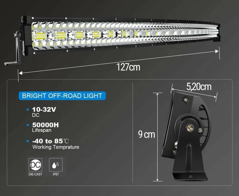 Извит 127cм 936W 9D Led Bar Лед Диоден Бар Прожектор Дневна Светлина 48000lm - 1