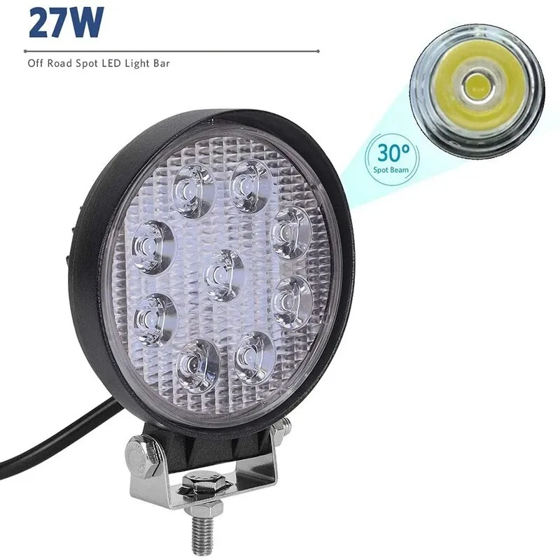 27W ЛЕД 12V 24V LED Диоден Халоген Фар Прожектор Задна Светлина Диодна Kръгла Лампа - 3