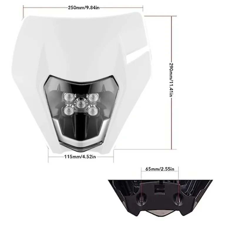 Маска с LED Фар за мотор, мотоциклет Бяла с къси и дълги светлини - Универсален модел за ENDURO / Trail / Streetfighter - 3
