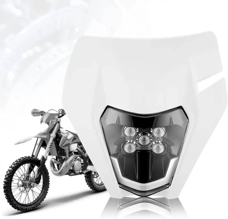Маска с LED Фар за мотор, мотоциклет Бяла с къси и дълги светлини - Универсален модел за ENDURO / Trail / Streetfighter - 7