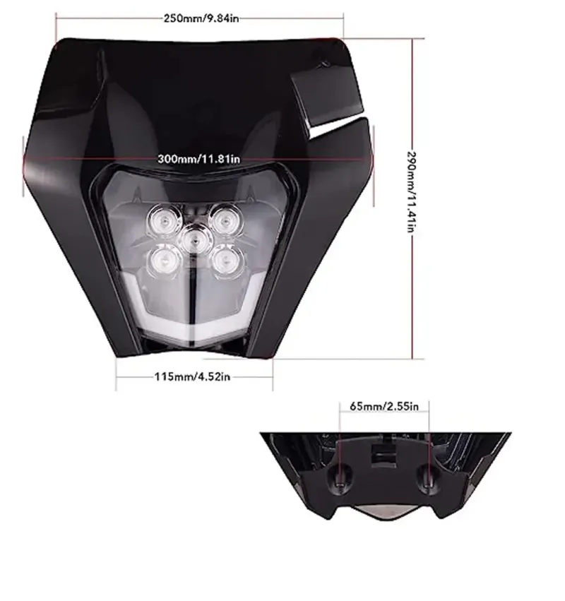 Маска с LED Фар за мотор, мотоциклет Черна с къси и дълги светлини - Универсален модел за ENDURO / Trail / Streetfighter - 5