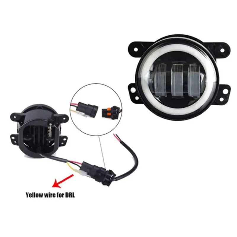 Комплект от 2 броя 4 инча 9.8cм ЛЕД LED фар лампа халоген 12V-24V с DRL дневни светлини мигач бяло-жълто за Jeep Dodge Chrysler Peugeot Ford CITROËN Opel Dacia Jaguar PORSCHE Suzuki Nissan RE - 1