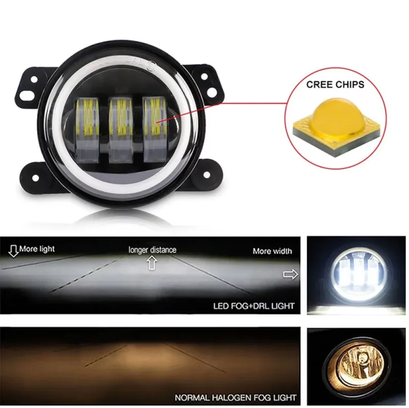 Комплект от 2 броя 4 инча 9.8cм ЛЕД LED фар лампа халоген 12V-24V с DRL дневни светлини мигач бяло-жълто за Jeep Dodge Chrysler Peugeot Ford CITROËN Opel Dacia Jaguar PORSCHE Suzuki Nissan RE - 9