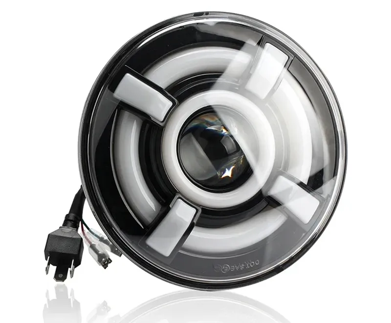 Универсален 7 инча 18см ЛЕД LED фар лампа халоген 12V-24V къси/дълги с DRL дневни светлини мигач бяло-жълто 4800lm за АТВ джип мотоциклет камион трактор и др. - 12