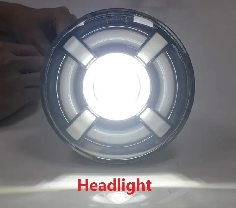Универсален 7 инча 18см ЛЕД LED фар лампа халоген 12V-24V къси/дълги с DRL дневни светлини мигач бяло-жълто 4800lm за АТВ джип мотоциклет камион трактор и др. - 6
