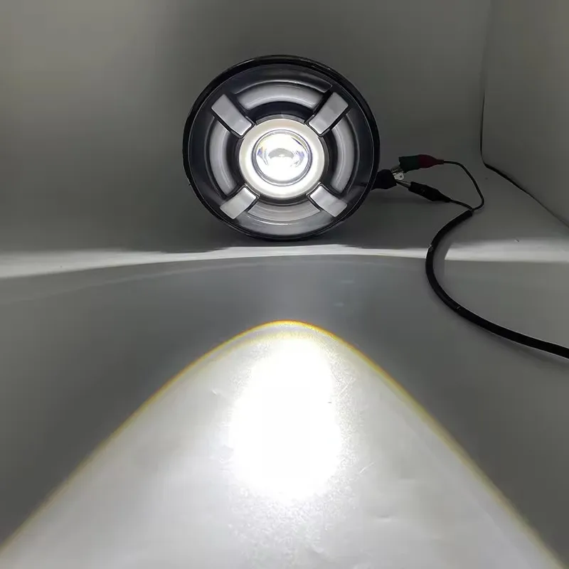 Универсален 7 инча 18см ЛЕД LED фар лампа халоген 12V-24V къси/дълги с DRL дневни светлини мигач бяло-жълто 4800lm за АТВ джип мотоциклет камион трактор и др. - 10