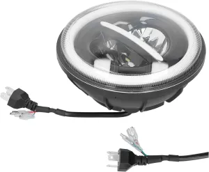 Универсален 7 инча 18см ЛЕД LED фар лампа халоген 12V-24V къси/дълги с DRL дневни светлини мигач бяло-жълто 7500lm за АТВ джип мотоциклет камион трактор и др.