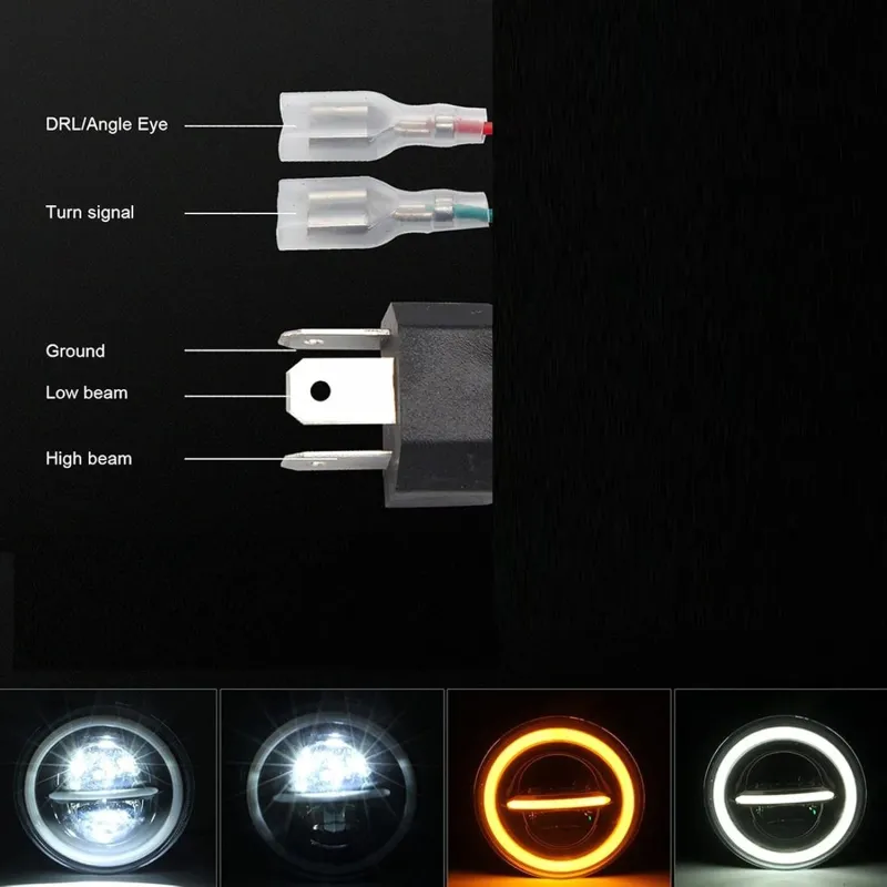 Универсален 7 инча 18см ЛЕД LED фар лампа халоген 12V-24V къси/дълги с DRL дневни светлини мигач бяло-жълто 7500lm за АТВ джип мотоциклет камион трактор и др. - 5