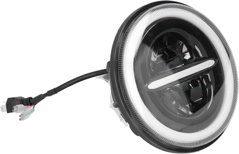 Универсален 7 инча 18см ЛЕД LED фар лампа халоген 12V-24V къси/дълги с DRL дневни светлини мигач бяло-жълто 7500lm за АТВ джип мотоциклет камион трактор и др. - 6