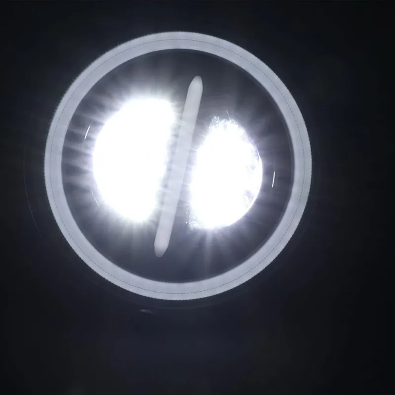 Универсален 7 инча 18см ЛЕД LED фар лампа халоген 12V-24V къси/дълги с DRL дневни светлини мигач бяло-жълто 7500lm за АТВ джип мотоциклет камион трактор и др. - 10