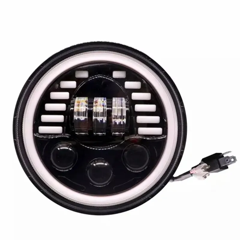 Универсален 7 инча 18см ЛЕД LED фар лампа халоген 12V-24V къси/дълги с DRL дневни светлини мигач бяло-жълто 7000lm за АТВ джип мотоциклет камион трактор и др. - 7