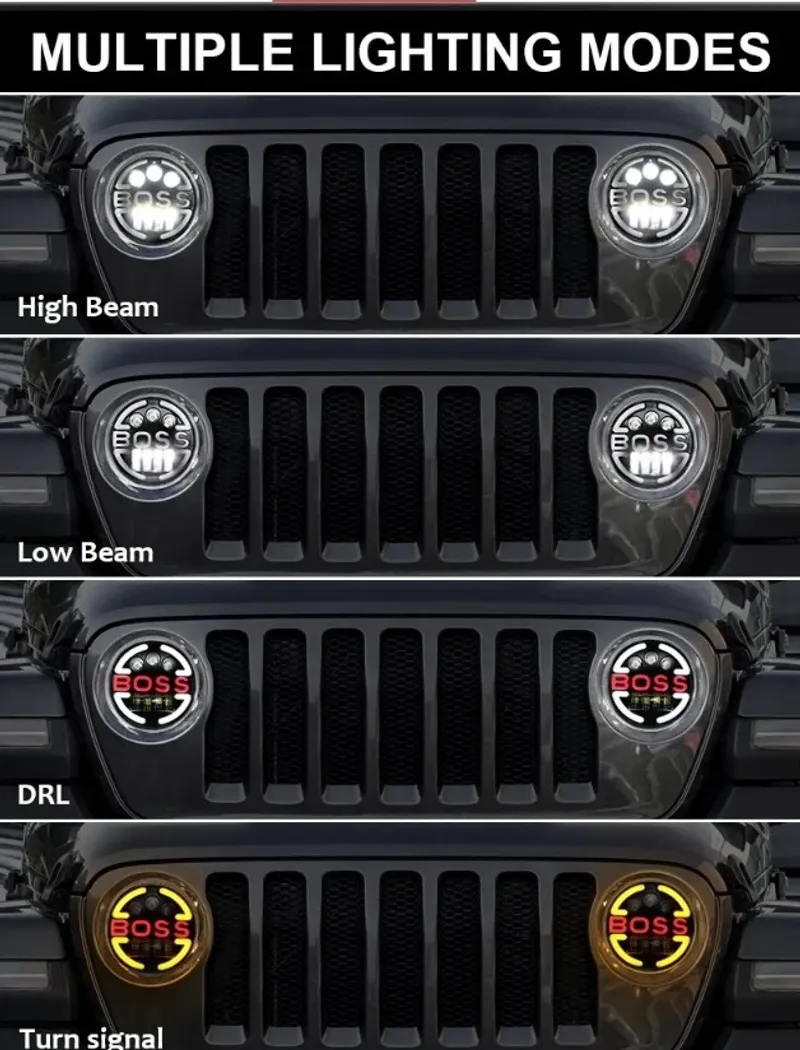 Универсален 7 инча 18см ЛЕД LED фар лампа халоген 12V-24V къси/дълги с DRL дневни светлини мигач бяло-жълто 6500lm за АТВ джип мотоциклет камион трактор и др. - 10