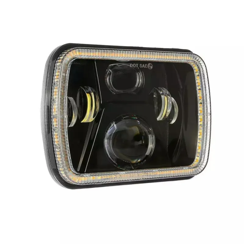 Универсален 60W ЛЕД LED фар лампа халоген 12V-24V къси/дълги с DRL дневни светлини мигач бяло-жълто 20 x 14cm за АТВ джип мотоциклет камион трактор и др. - 1