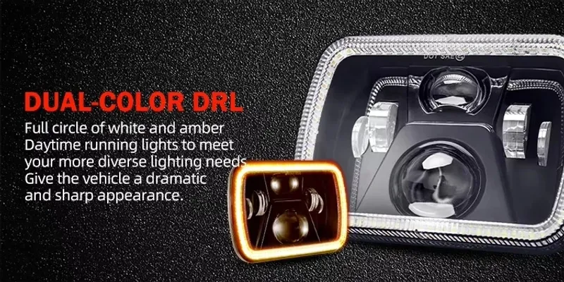 Универсален 60W ЛЕД LED фар лампа халоген 12V-24V къси/дълги с DRL дневни светлини мигач бяло-жълто 20 x 14cm за АТВ джип мотоциклет камион трактор и др. - 12