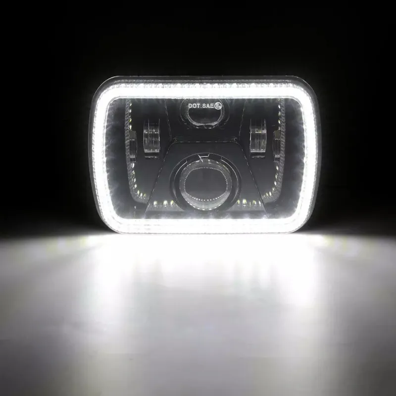Универсален 60W ЛЕД LED фар лампа халоген 12V-24V къси/дълги с DRL дневни светлини мигач бяло-жълто 20 x 14cm за АТВ джип мотоциклет камион трактор и др. - 3