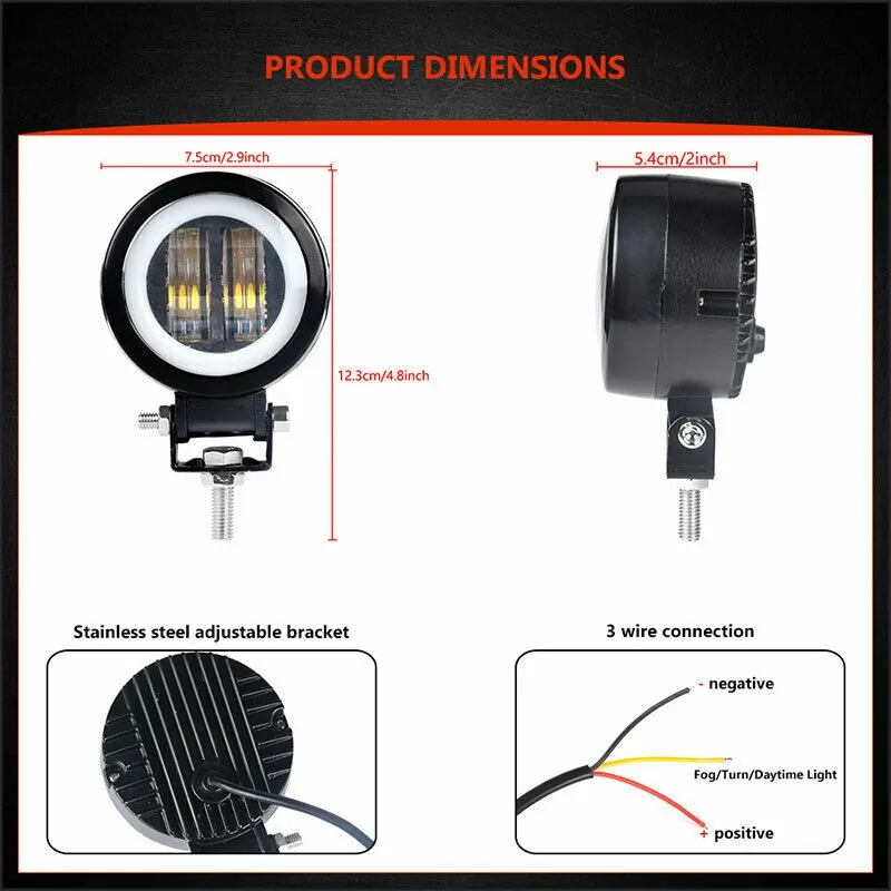 7D LED Халоген 7.5см Кръгла Диодна Работна Лампа Диоден Фар Прожектор Задна Светлина 20W 1000lm 12V/24V - 2