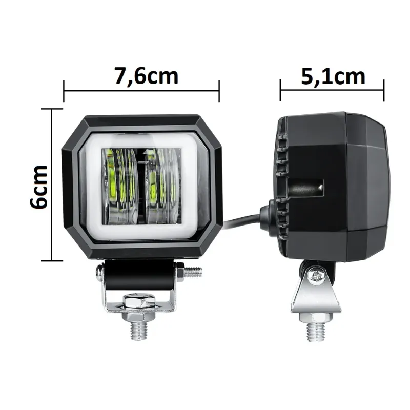 7D LED Халоген 7.6см Диодна Работна Лампа Диоден Фар Прожектор Задна Светлина 20W 1000lm 12V/24V - 2
