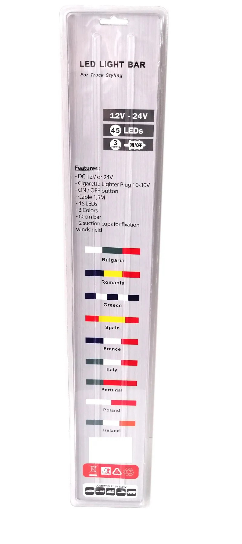 Светещ лед бар 60 cm 45 LED 12V - 24V Многоцветн RGB - 1