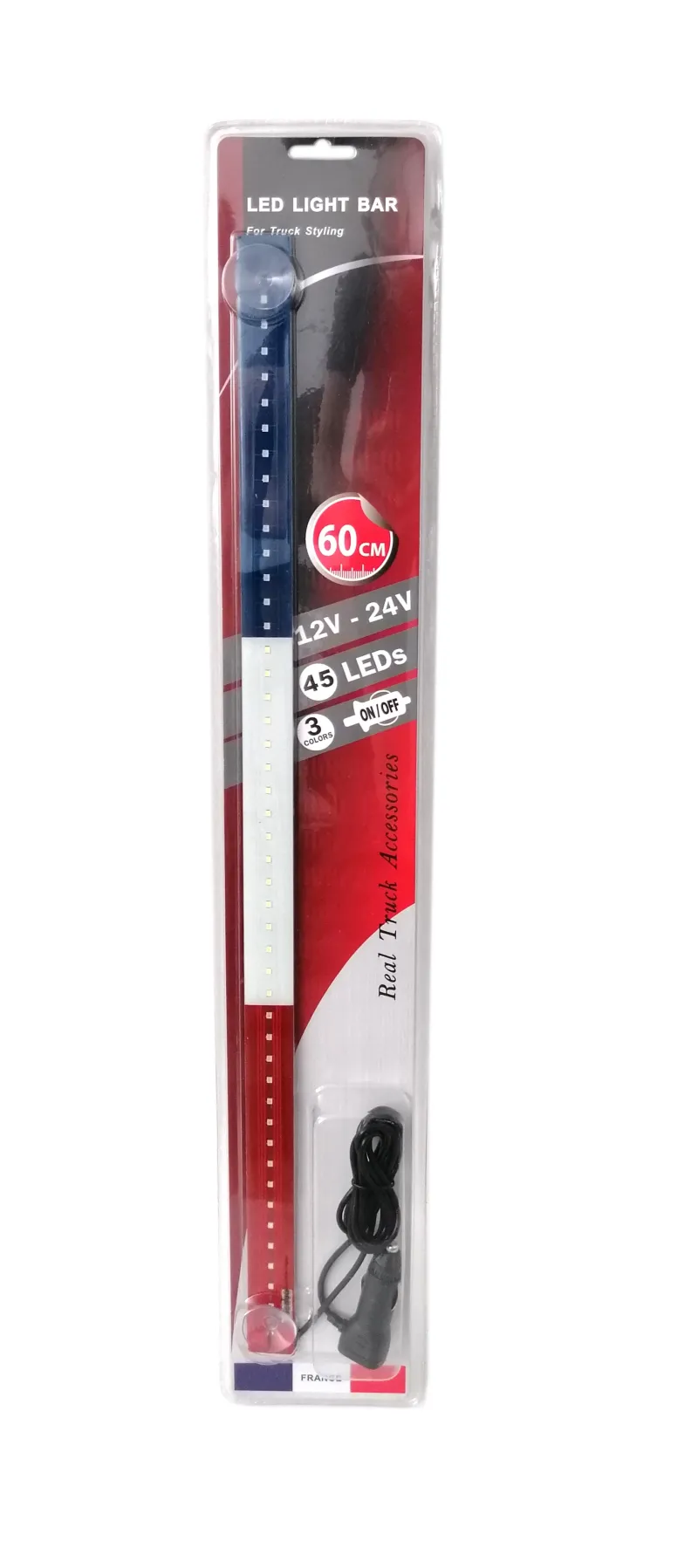 Светещ лед бар 60 cm 45 LED 12V - 24V синьо-бяло-червено FR France Croatia Holland флаг знаме Франция Хърватска Холандия - 0