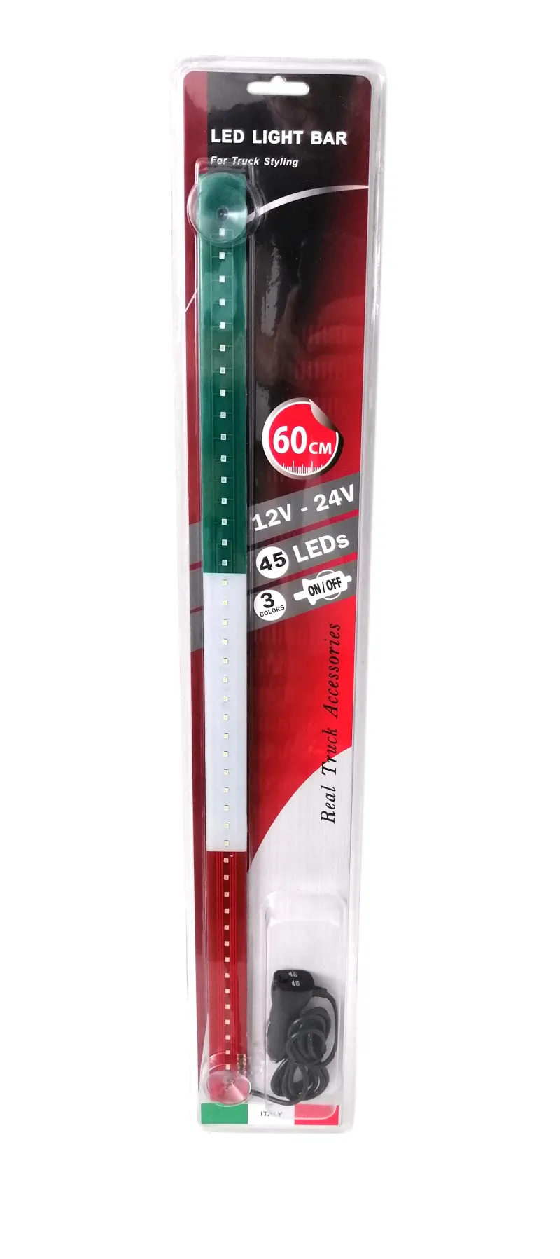 Светещ лед бар 60 cm 45 LED 12V - 24V зелено-бяло-червено IT Italy флаг знаме Италия - 0