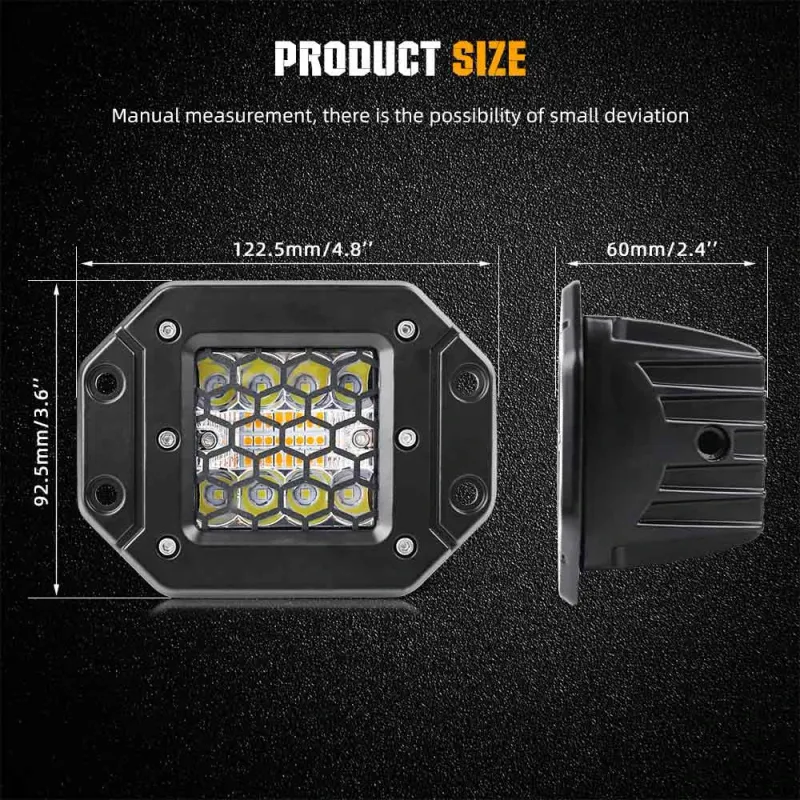 Комплект от 2 броя Лед LED Халогени фарове бяла + оранжева Аварийна Светлина за вграждане 12V - 24V Dual Combo Light Двойна Светлина Flash Блиц Мигащи 6 режима - 2