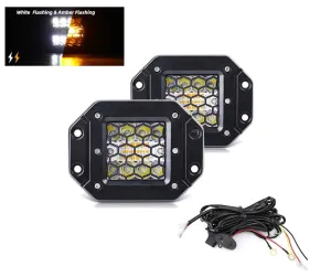 Комплект от 2 броя Лед LED Халогени фарове бяла + оранжева Аварийна Светлина за вграждане 12V - 24V Dual Combo Light Двойна Светлина Flash Блиц Мигащи 6 режима