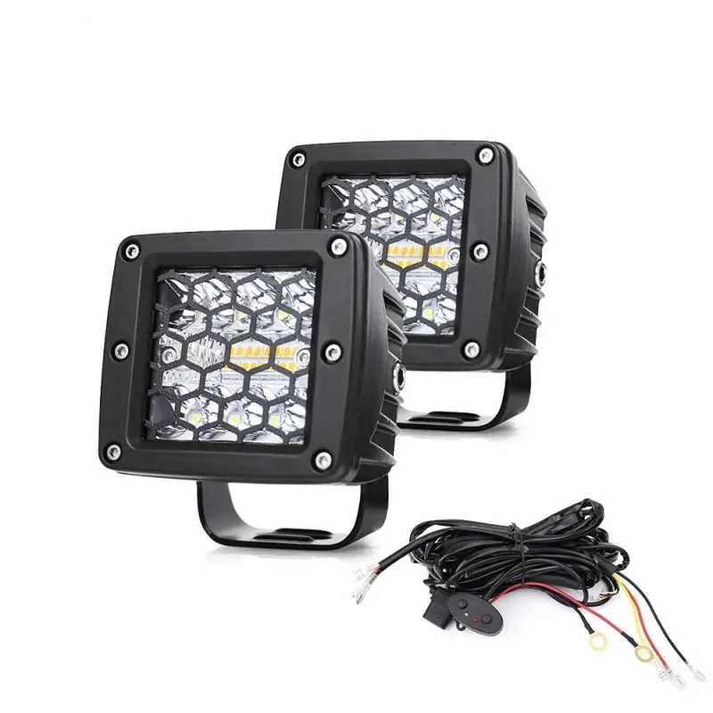 Комплект от 2 броя Лед LED Халогени Аварийни Лампи Бяла + Оранжева Светлина 12V - 24V Dual Combo Light Двойна Светлина Flash Блиц Мигащи 6 режима - HAL484 - 1