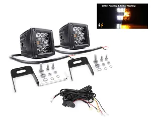 Комплект от 2 броя Лед LED Халогени Аварийни Лампи Бяла + Оранжева Светлина 12V - 24V Dual Combo Light Двойна Светлина Flash Блиц Мигащи 6 режима - HAL484