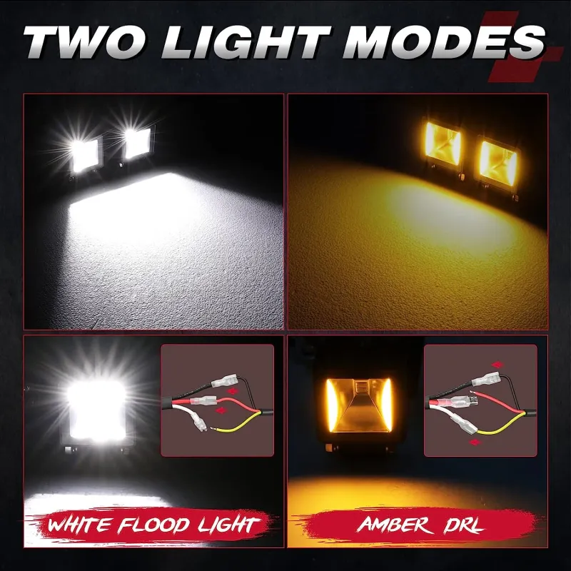 Комплект от 6 броя Лед LED Халогени Лампи с окабеляване Бяла Flood + Оранжева DRL Светлина 12V - 24V за Off Road 4X4 SUV джип мотор автомобил камион градина и др. - 9
