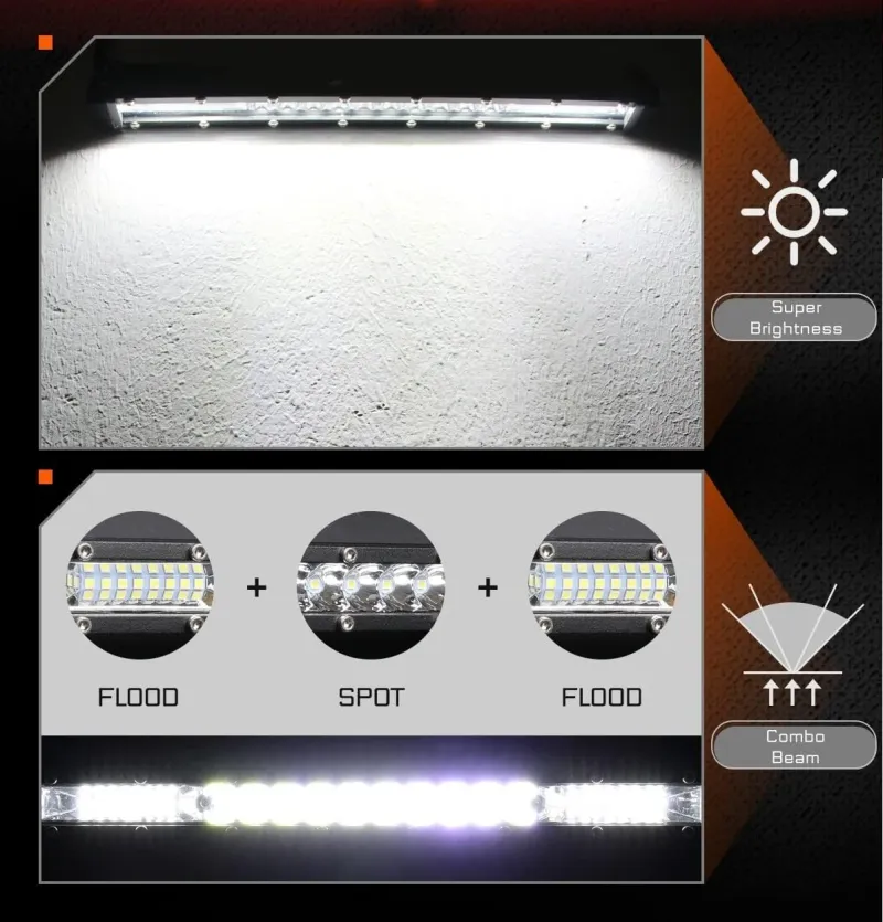 27.5 см Диоден LED Лед Бар 72W Ултра Тънък 12-24V Комбинирана Combo - Flood и Spot Светлина - 2
