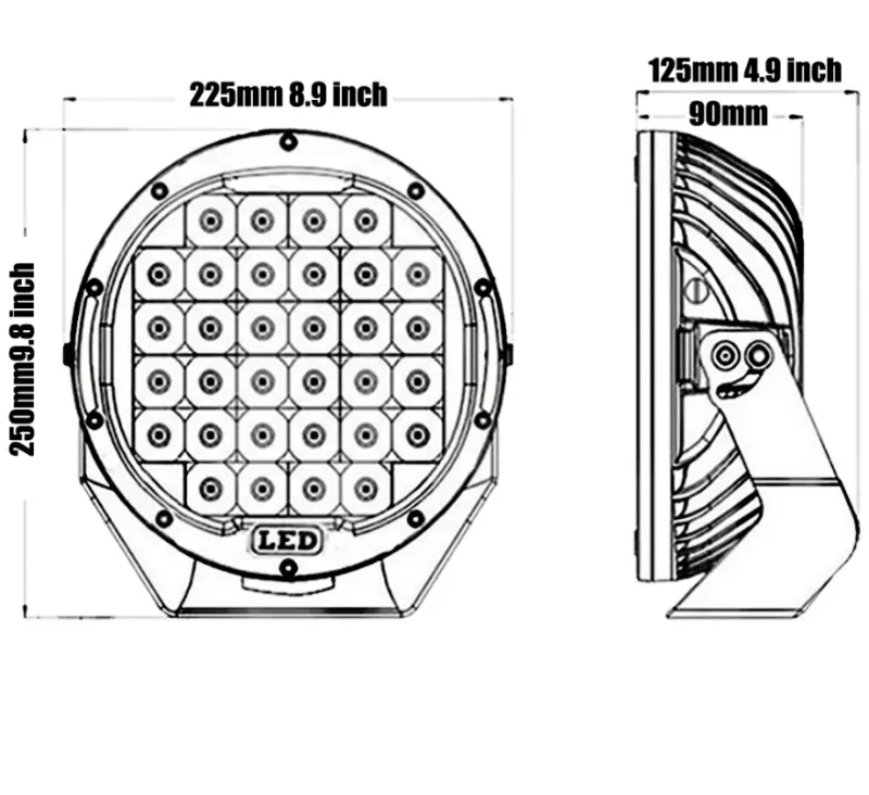 96W LED ЛЕД ДИОДЕН СУПЕР МОЩЕН ВОДОУСТОЙЧИВ ХАЛОГЕН ФАР ПРОЖЕКТОР ЛАМПА 9 225 MM 12-24V - 4