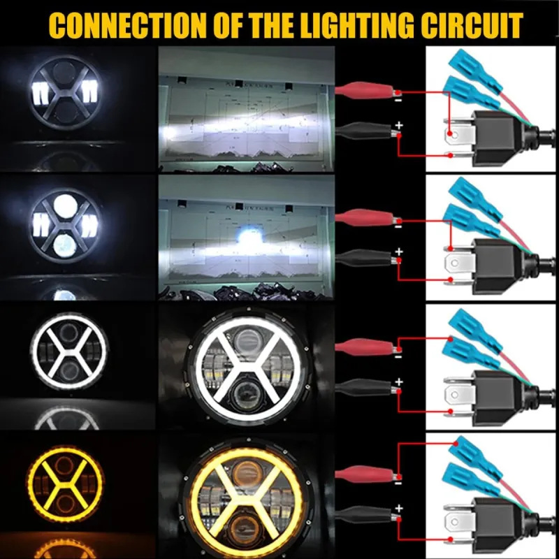 Универсален 7 инча 18см ЛЕД LED фар лампа халоген 12V-24V къси/дълги с DRL дневни светлини мигач бяло-жълто 4000lm за АТВ джип мотоциклет камион трактор и др. - 5