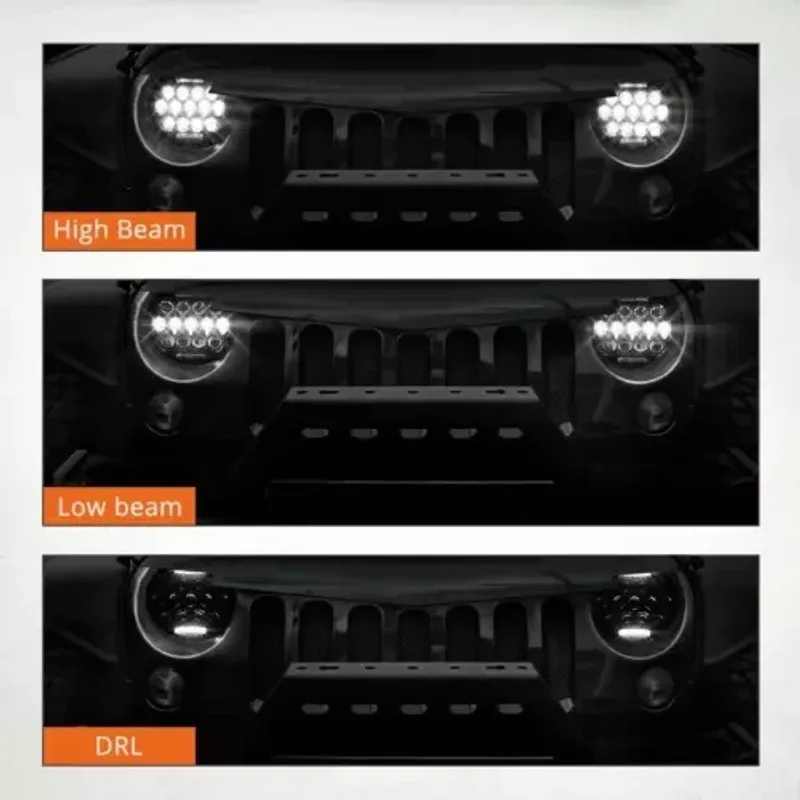 Универсален 7 инча 18см ЛЕД LED фар лампа халоген 12V-24V къси/дълги с DRL дневни светлини бяло 4000lm за АТВ джип мотоциклет камион трактор и др. - 6