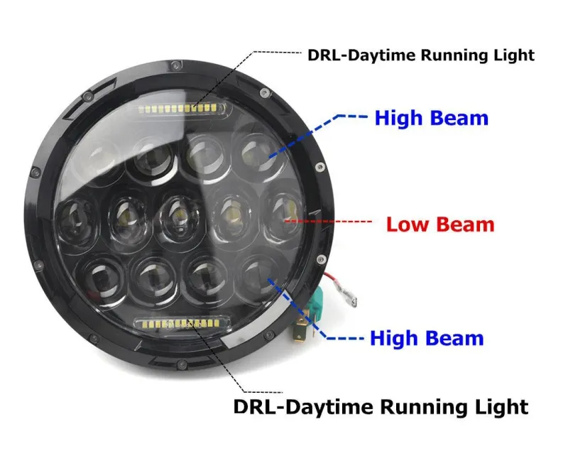 Универсален 7 инча 18см ЛЕД LED фар лампа халоген 12V-24V къси/дълги с DRL дневни светлини бяло 4000lm за АТВ джип мотоциклет камион трактор и др. - 7