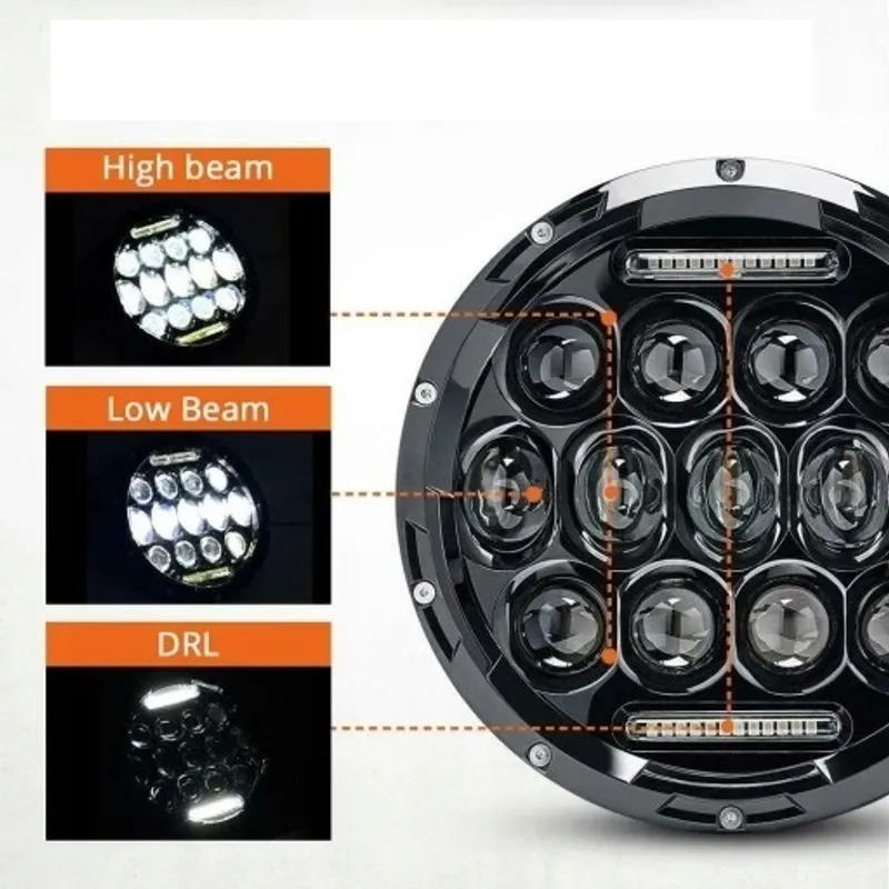 Универсален 7 инча 18см ЛЕД LED фар лампа халоген 12V-24V къси/дълги с DRL дневни светлини бяло 4000lm за АТВ джип мотоциклет камион трактор и др. - 9