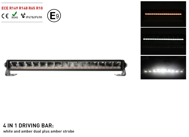55 см Висококачествен 4 в 1 Led Bar Лед Бар Диоден Прожектор DRL с бяла габаритна светлина и оранжева аварийна блиц 80W 3800LM - 2