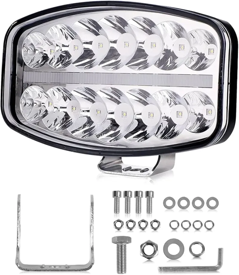 80W LED Лед Фар Халоген с DRL дневни светлини габарит бяло - оранжево неон ефект 24,5см x 13,9см, 4100lm, 12V - 24V, E-Mark Подходящ За DAF MAN Scania Volvo и др. - 3