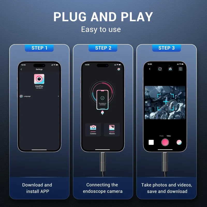Ендоскоп камера за телефон лаптоп компютър IOS Iphone Android с 3м кабел - 6
