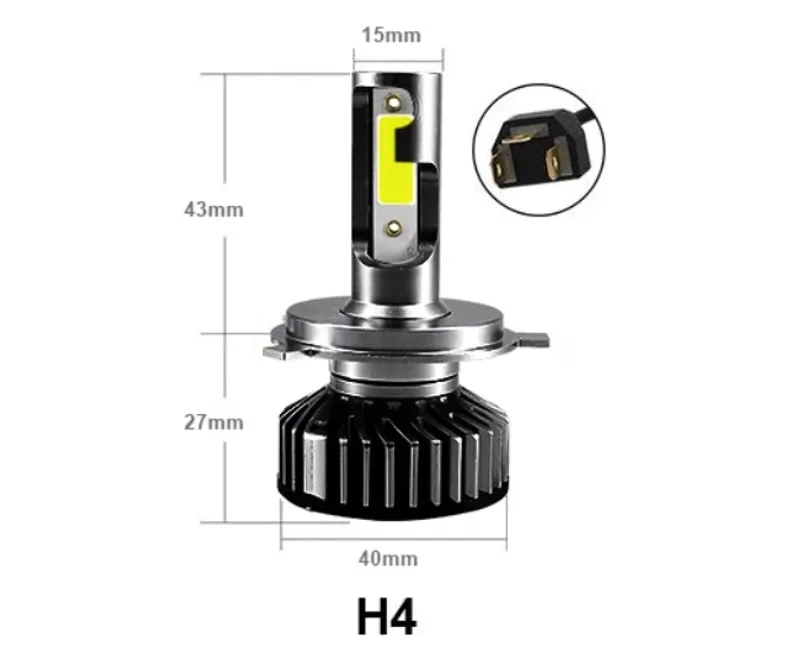 Комплект Умалени Мини Лед Led Диодни Крушки H4 Х4 12V 24V 72W 10000lm За Фарове Can Bus без Грешки къси/дълги - 1