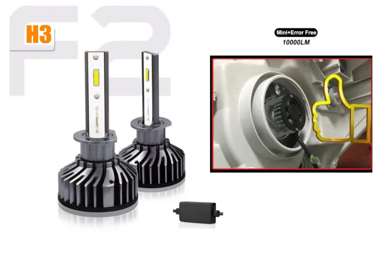 Комплект Умалени Мини Лед Led Диодни Крушки F2 H3 12V 24V 72W 10000lm За Фарове Can Bus без Грешки - 5