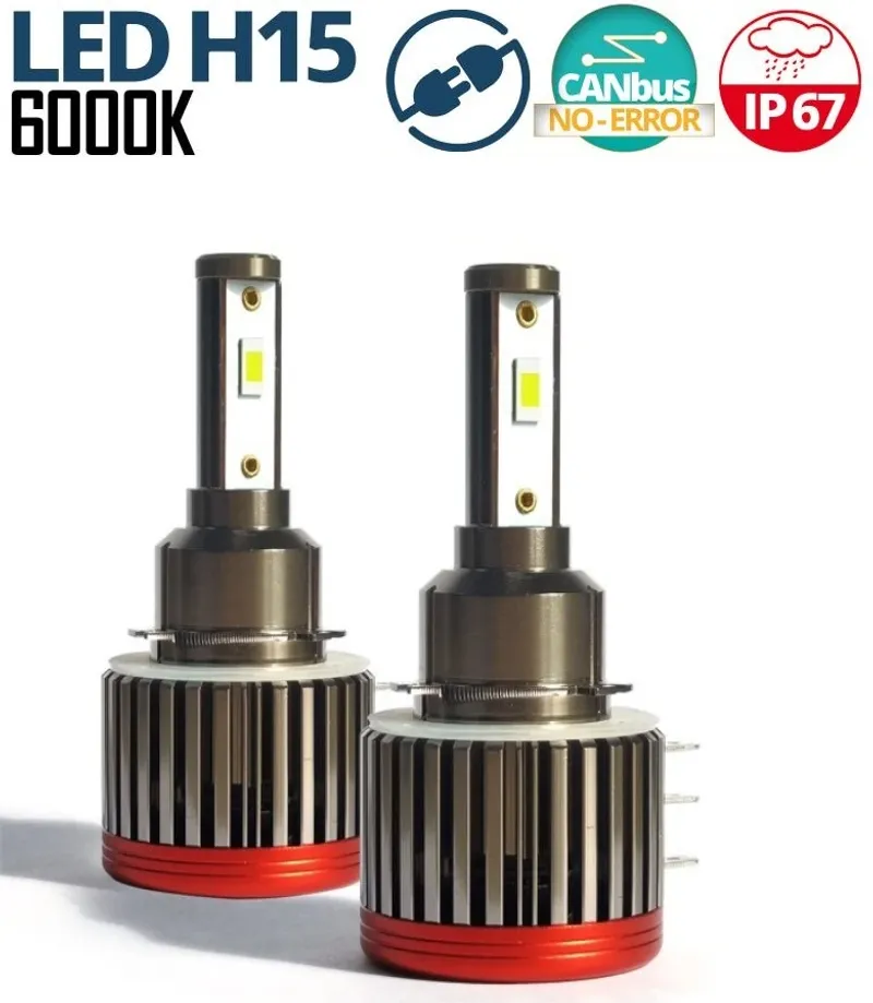 Комплект Лед Led Диодни Крушки F2 H15 12V 24V 72W 10000lm За Фарове Can Bus без Грешки къси/дълги - 1